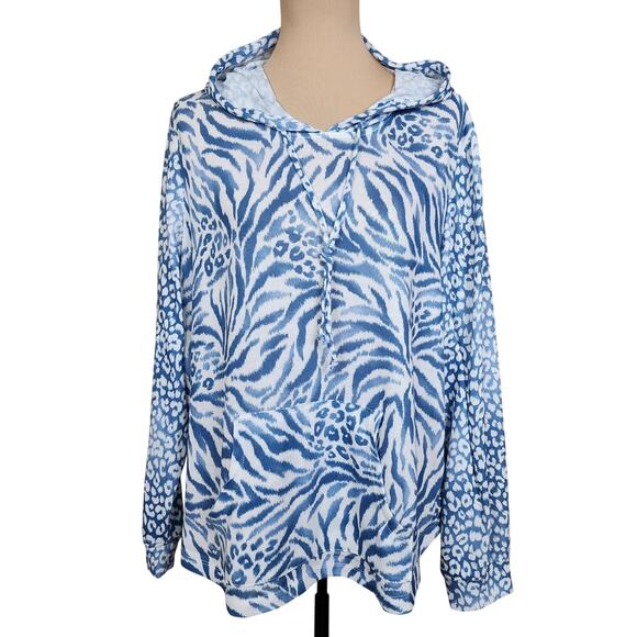 Alfred Dunner XL Blue Tiger Leopard Cheetah Print Hoodie - Picture 1 of 4